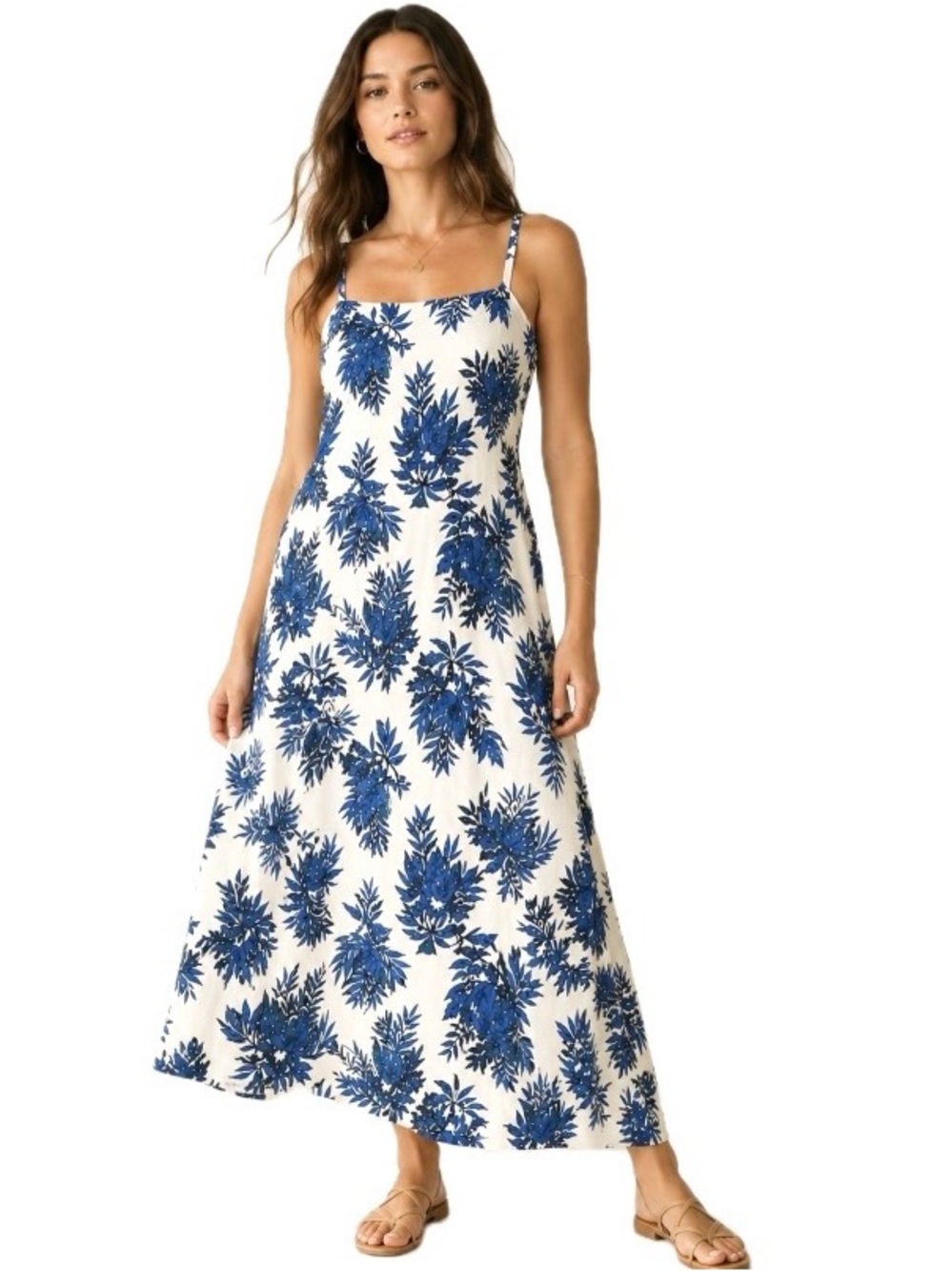 41 Hawthorn, Elegant Blue and White Floral Maxi Dress, Size xxl